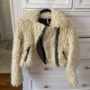 Free People Sherpa Shearling Faux Fur Jacket Moto Zipper Fall Capsule Wardrobe